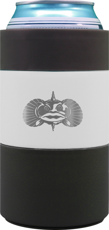 a can with a sleeve on it the sleeve has a fish on it